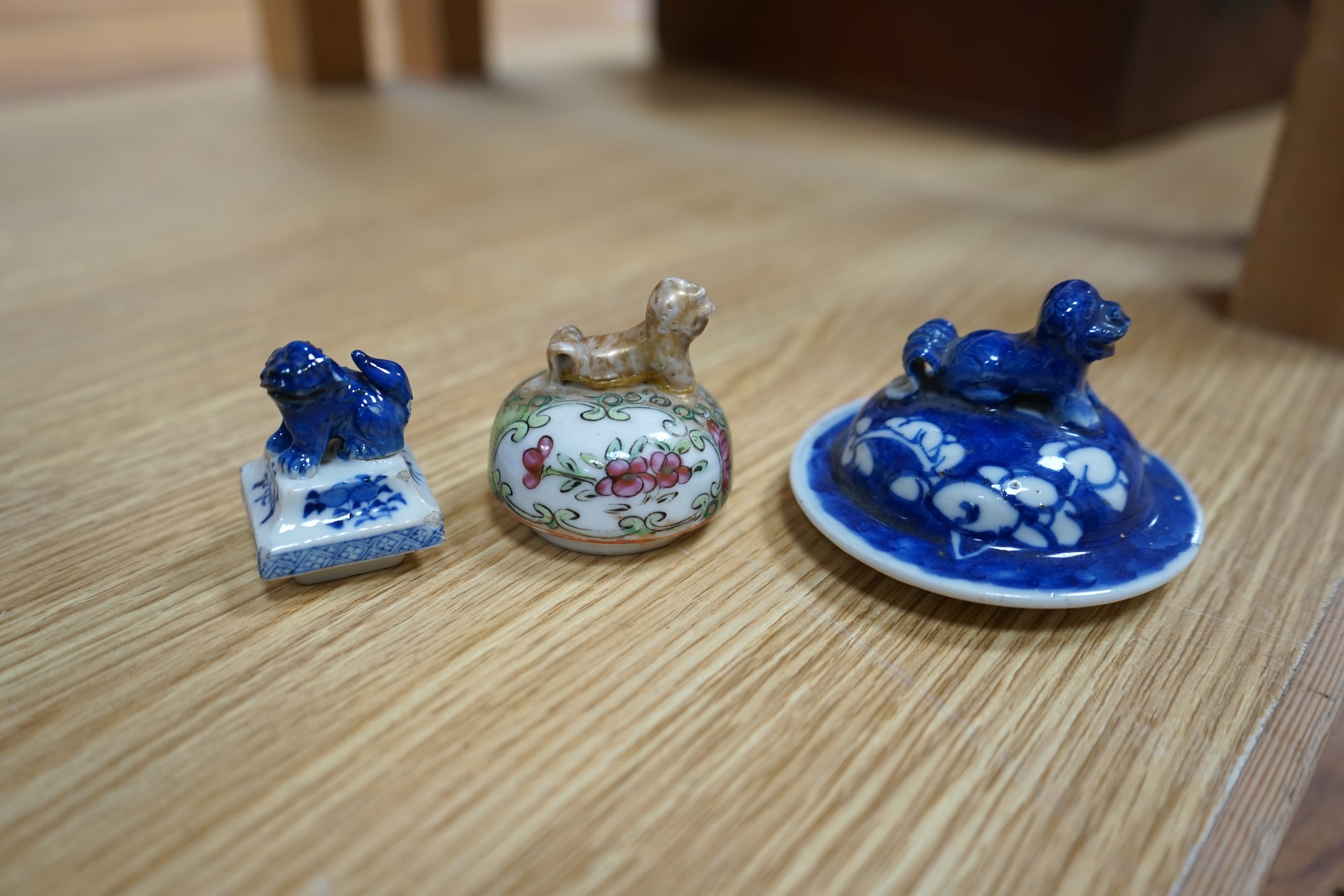 A quantity of various Chinese blue and white porcelain covers, 18th century and later and a Japanese satsuma porcelain cover. Condition - varies